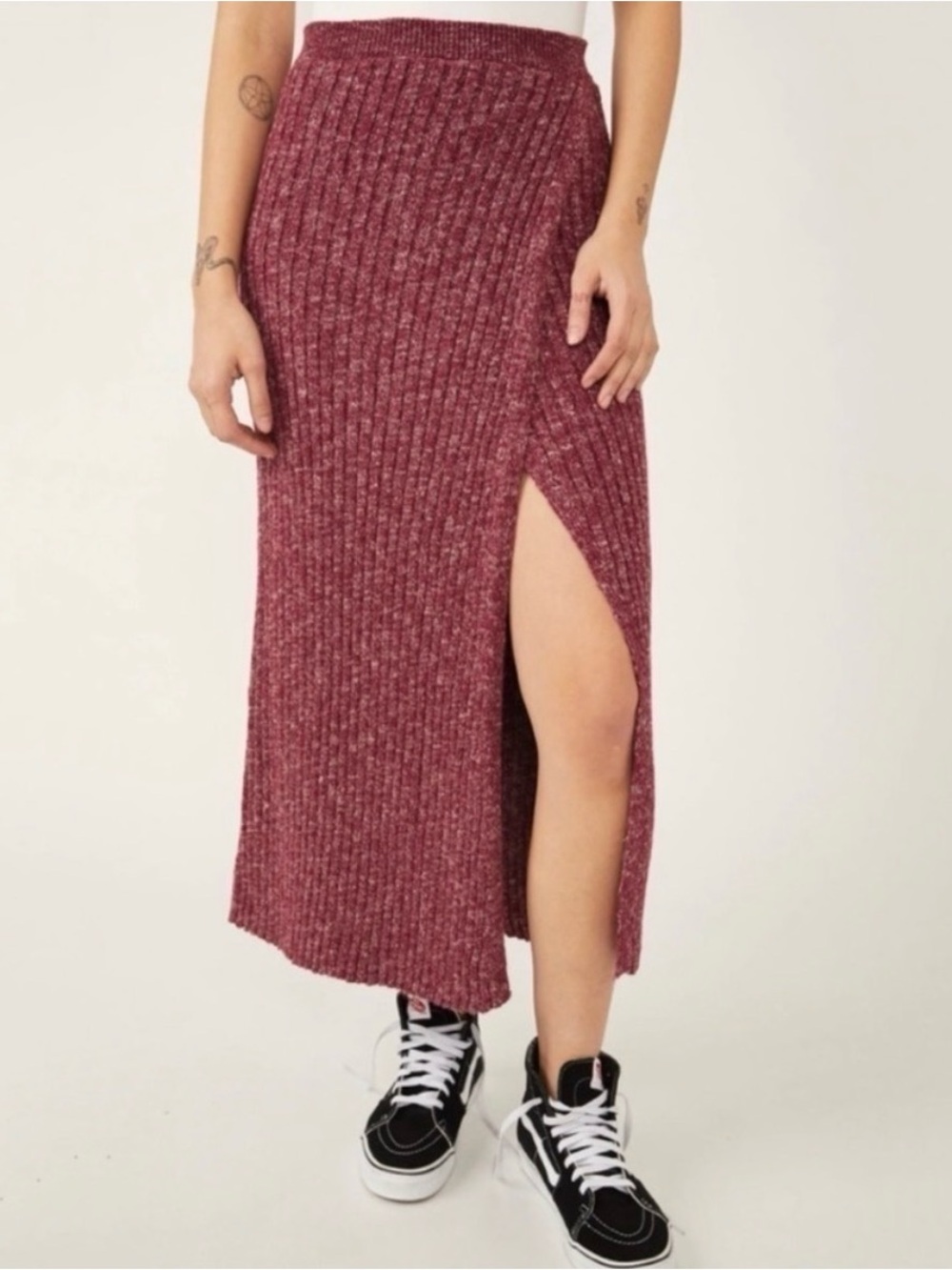 Free People Better Days Maxi Skirt Ribbed Knit Front Slit Women’s